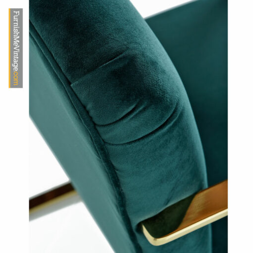Milo Baughman Style Flat Bar Cantilever Brass Armchair Set - Forest Green Velvet