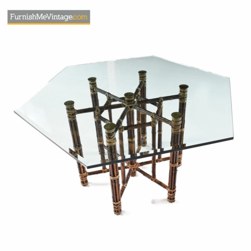 McGuire Dining Table - Rattan and Brass Base with Hexagon Glass top