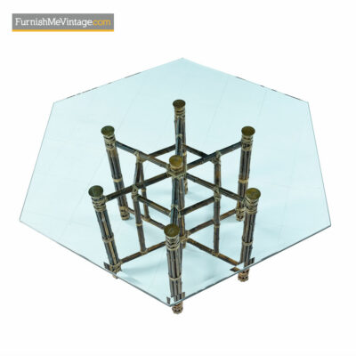 McGuire Dining Table - Rattan and Brass Base with Hexagon Glass top