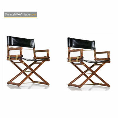 McGuire Director Chair - Vintage Black Leather, Oak & Brass