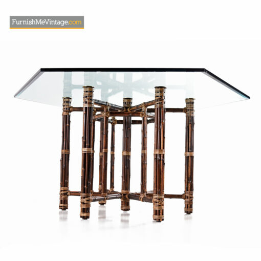 McGuire Dining Table - Rattan and Brass Base with Hexagon Glass top