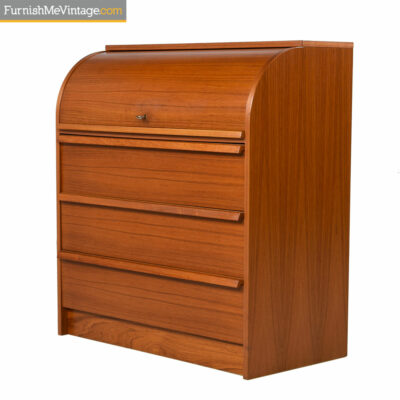 Roll Top Teak Secretary Desk Bureau - Danish Modern