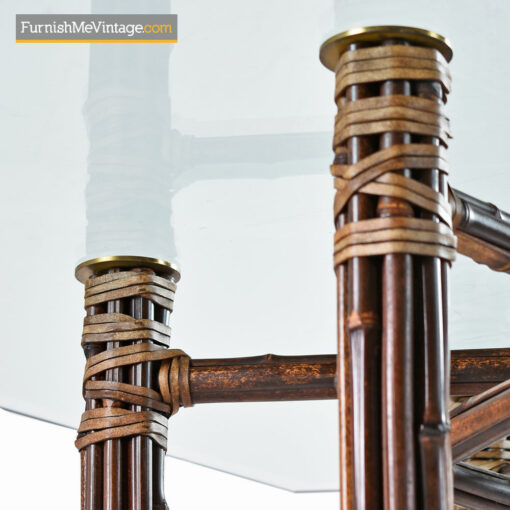 McGuire Dining Table - Rattan and Brass Base with Hexagon Glass top