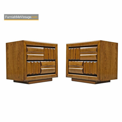 Brutalist Oak Nightstand End Tables by Lane Furniture Company - Mid Century Modern