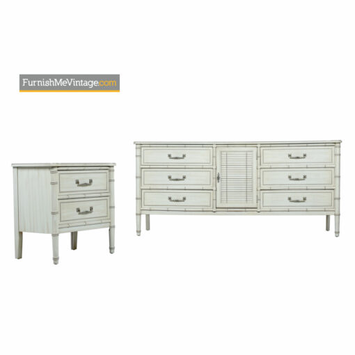 Faux Bamboo Bedroom Set - White Washed Dorothy Draper Style