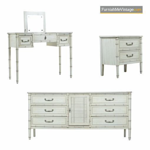 Faux Bamboo Bedroom Set - White Washed Dorothy Draper Style