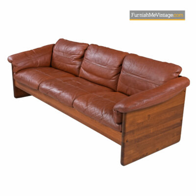 Mikael Laursen Solid Teak Danish Sofa Couch Original Cognac Leather