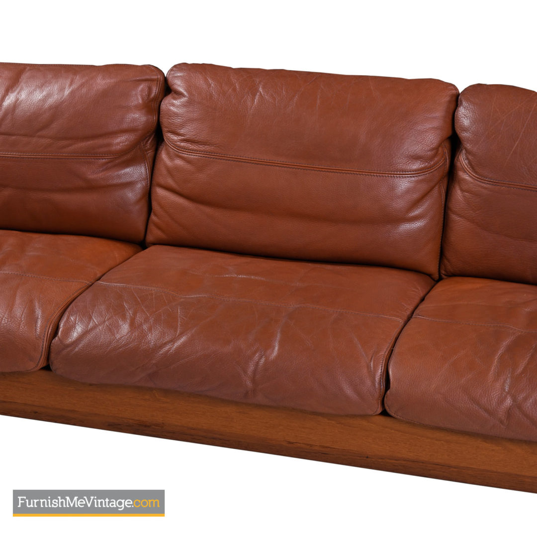 Mikael Laursen Solid Teak Danish Sofa Couch Original Cognac Leather Mikael Laursen Solid Teak Danish Sofa Couch Original Cognac Leather
