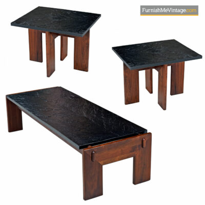 Adrian Pearsall Craft Associates Slate Top Walnut Base Living Room Set