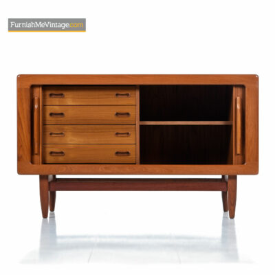 Danish Teak Tambour Modern Media Cabinet Credenza
