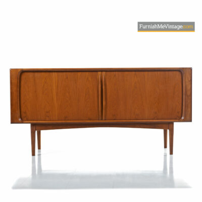 Scandinavian Modern Danish Teak Tambour Door Credenza By Bernhard Pedersen & Son. Perfect For a TV Stand Media Cabinet To Store Hundreds of 12" Records