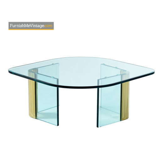 Leon Rosen Pace Collection Scalloped Brass Glass Coffee Table