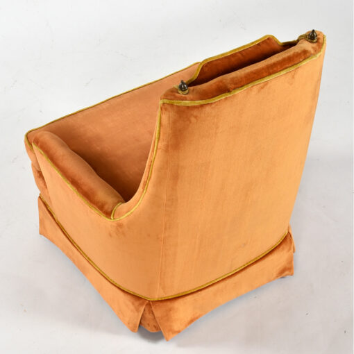 Back top view of McAfee orange tufted vintage armchair