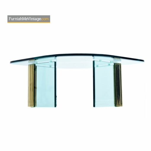 Leon Rosen Pace Collection Scalloped Brass Glass Coffee Table