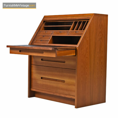 Teak Tambour Secretary Desk Bureau - Scandinavian Modern