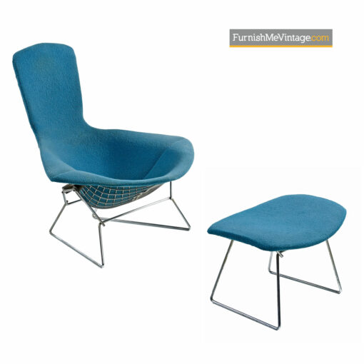 Bird Chair & Ottoman by Harry Bertoia For Knoll - Original Blue Fabric
