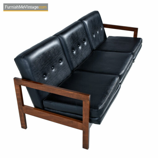 Leather Sofa Couch With Button Tufted Backs - Mid-Century Modern