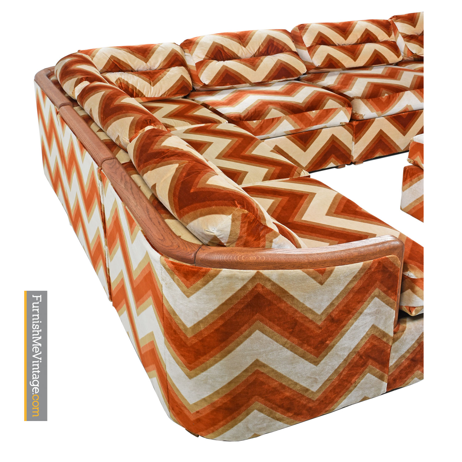 Orange Velour Sofa Chevron Pit Group Sectional Milo Baughman Style