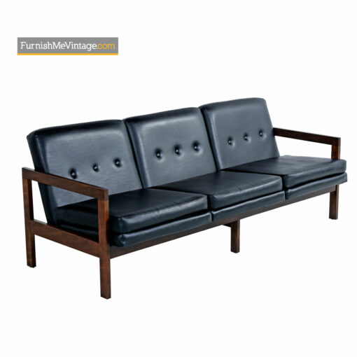 Leather Sofa Couch With Button Tufted Backs - Mid-Century Modern