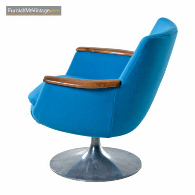Hong Stole Danish Tulip Base Teak Arm Pod Chair in Blue Knoll Wool