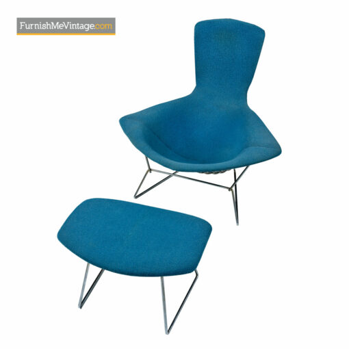 Bird Chair & Ottoman by Harry Bertoia For Knoll - Original Blue Fabric