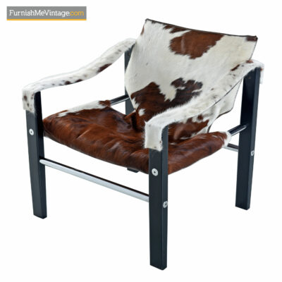 Mid-Century Modern Chrome 1970's Sling Lounge Arkana Safari Chair by Maurice Burke in New Cowhide Leather Made in the United Kingdom