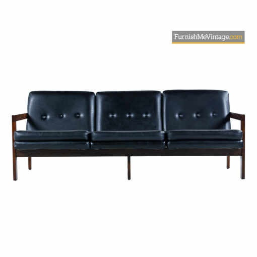 Leather Sofa Couch With Button Tufted Backs - Mid-Century Modern
