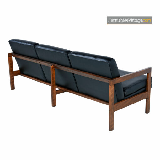 Leather Sofa Couch With Button Tufted Backs - Mid-Century Modern