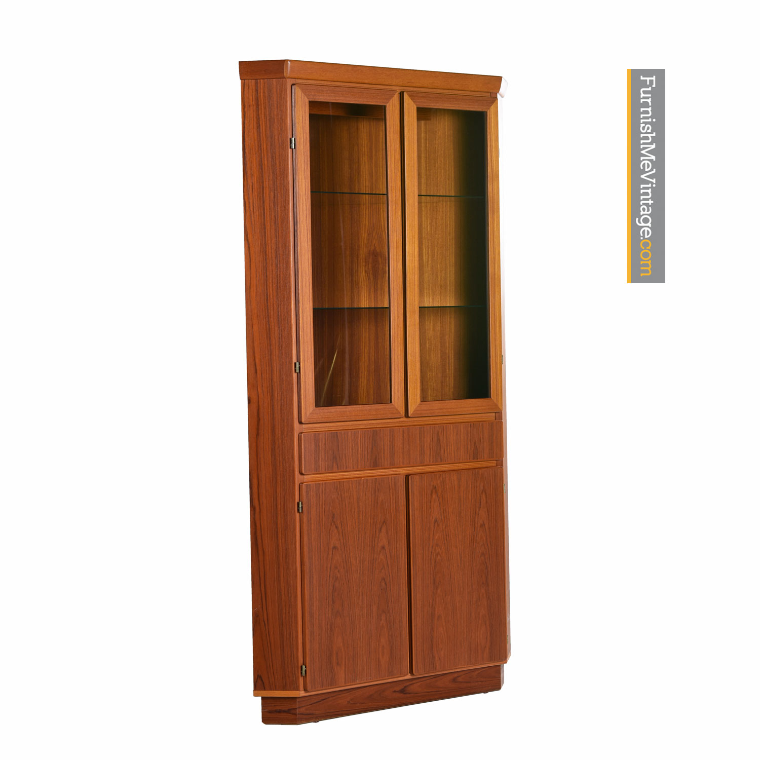 Danish Teak Corner Cabinet Lighted Display By Skovby Circa 1970s