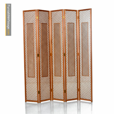 Teak Screen Mid-Century Five Panel Folding Room Divider