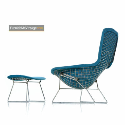 Bird Chair & Ottoman by Harry Bertoia For Knoll - Original Blue Fabric