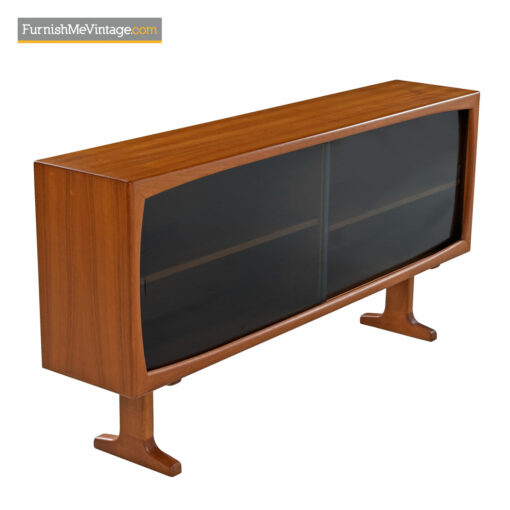 Danish Teak Console Bookcase Display Cabinet With Smoked Glass