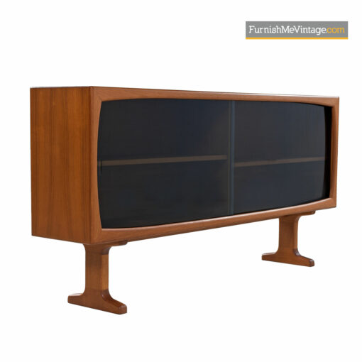 Danish Teak Console Bookcase Display Cabinet With Smoked Glass