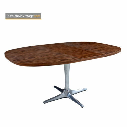 chromecraft Sculpta dining table with walnut pattern Formica top and cast aluminum pedestal base