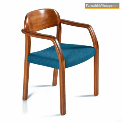 Solid teak Danish armchair with blue seat