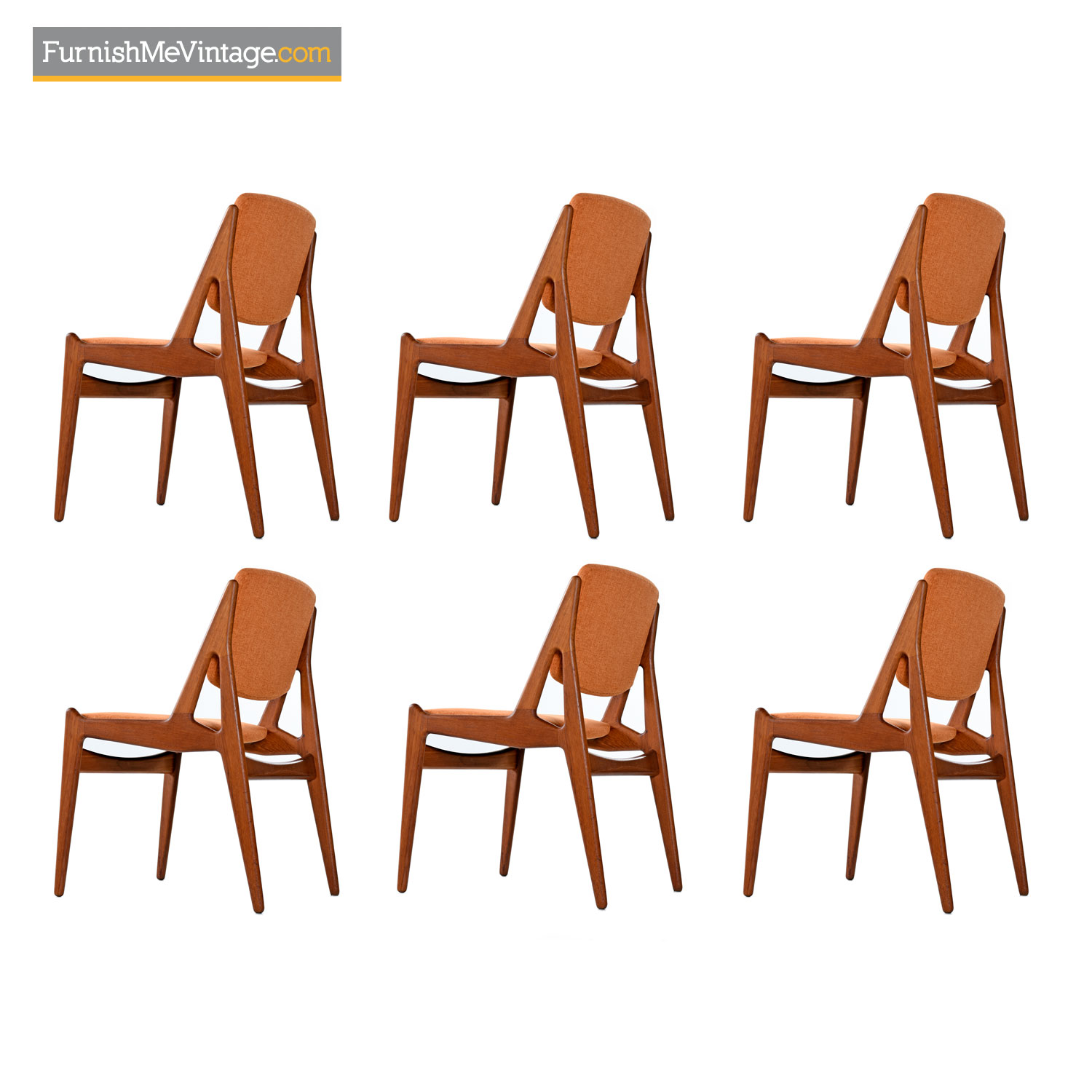 Ella Dining Chairs Solid Teak Swivel Back Danish Modern Arne Vodder