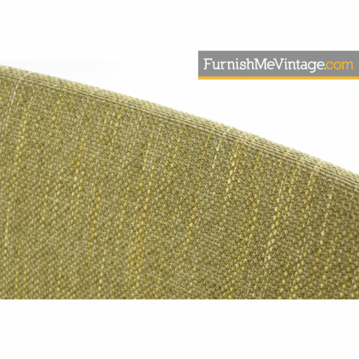 Set of four Danish modern solid teak arm chairs outfitted in new green upholstery. These chairs are vintage 1980s and feature a sleek minimalist design.
