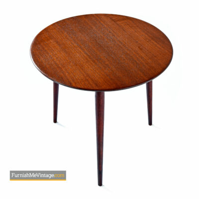 mid-century modern small circular Danish teak end table
