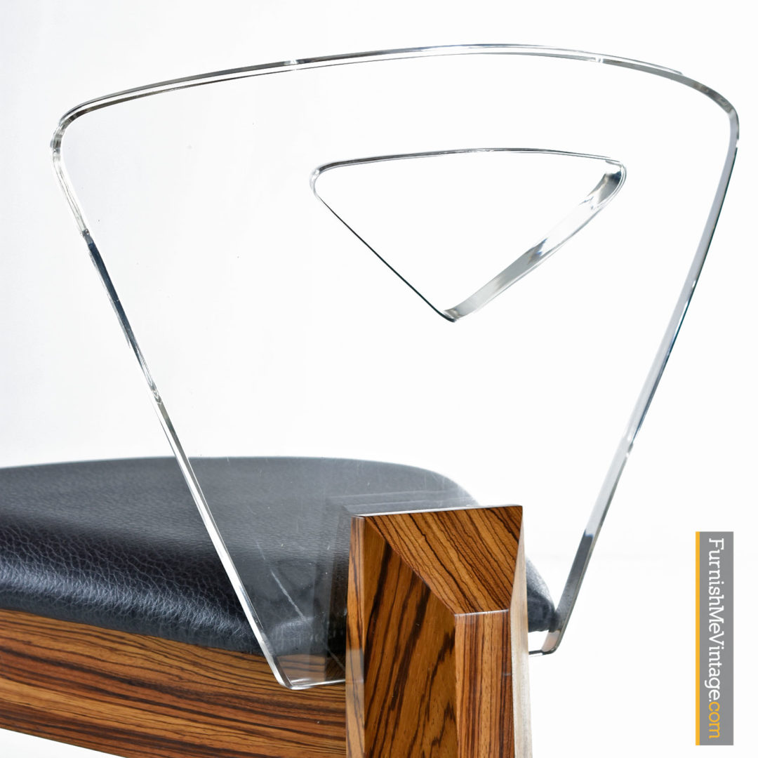 Vintage Modern Lucite Back Zebra Wood Dining Chairs