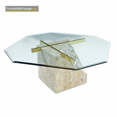 Tessellated Stone Brass Pedestal Coffee Table - Maitland-Smith Style