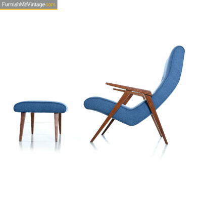 blue mid century modern armchair ottoman