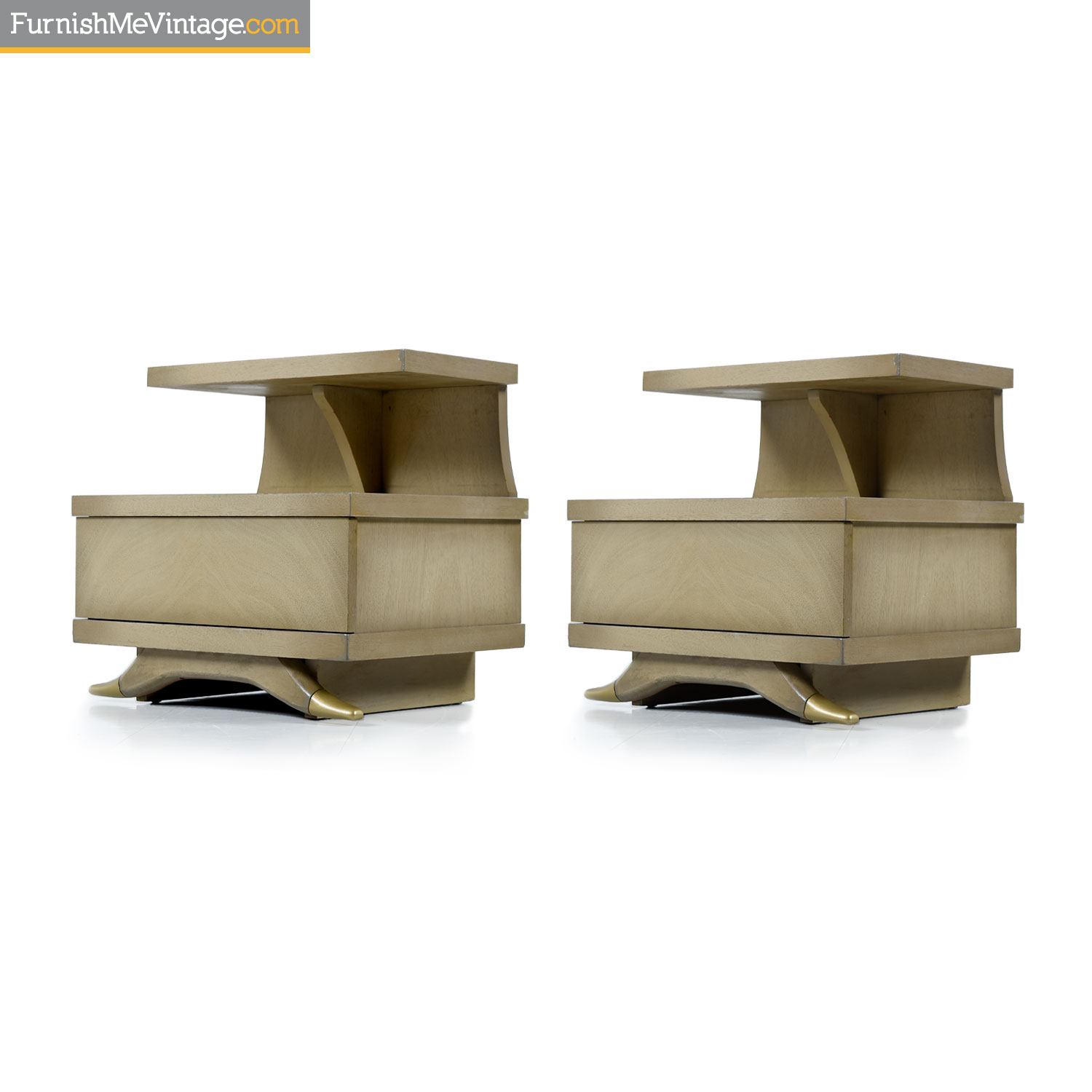 Sieling Modern Nightstands Ash Gray Cerused Mahogany Art Deco Style