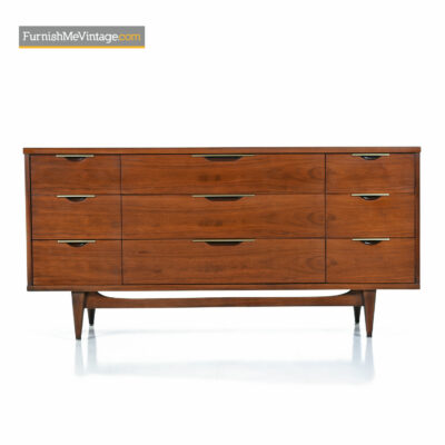 Kent-Coffey Tableau Walnut and Brass Trim Mid-Century Modern Dresser