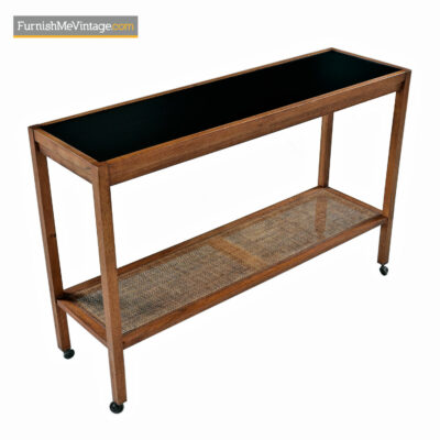 Walnut Sofa Table Server Cart with Two Tier Cane Bottom