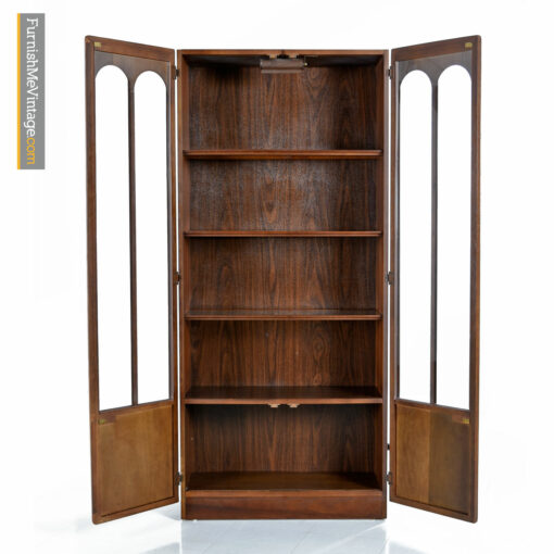 Narrow mid-century modern walnut china cabinet