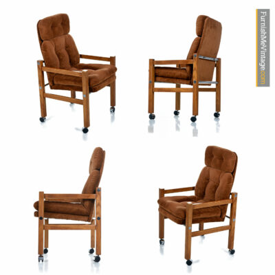 oak chrome tufted armchairs