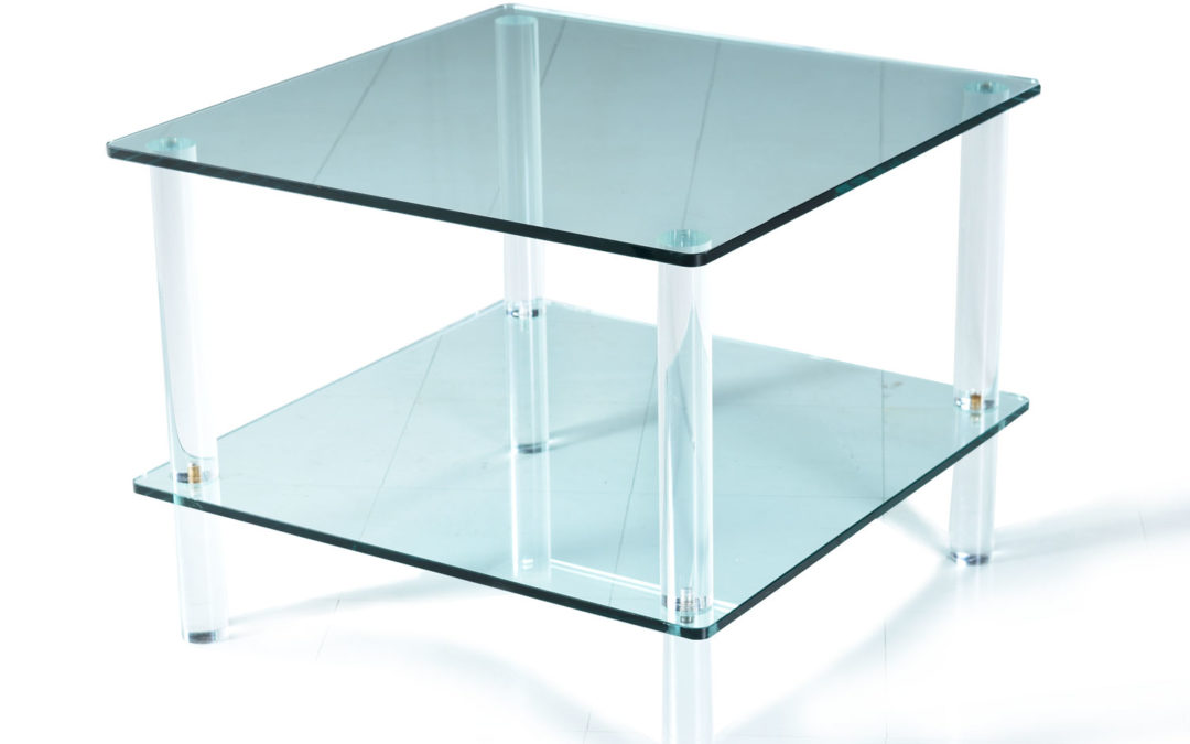 Vintage 1970s Two Tier Glass and Lucite Square End Table