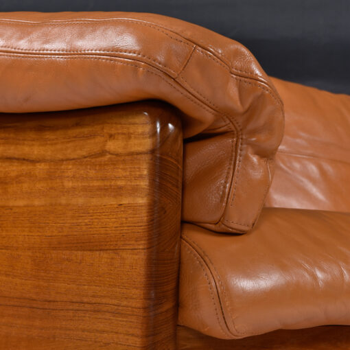 Mikael Larsen Danish leather loveseat sofa arm and teak wood frame