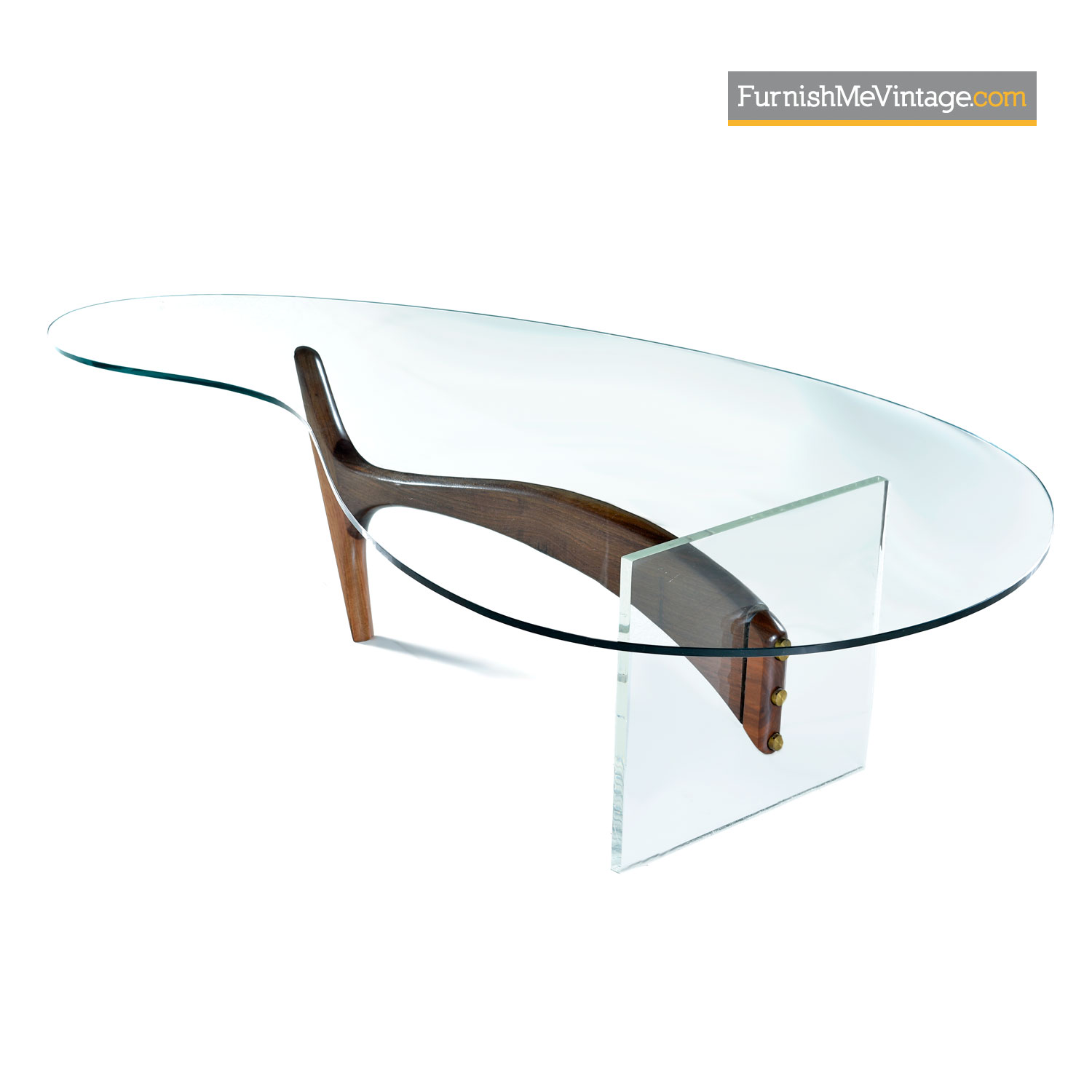 Biomorphic Glass Top Acrylic Lucite Walnut Vladimir Kagan Coffee Table