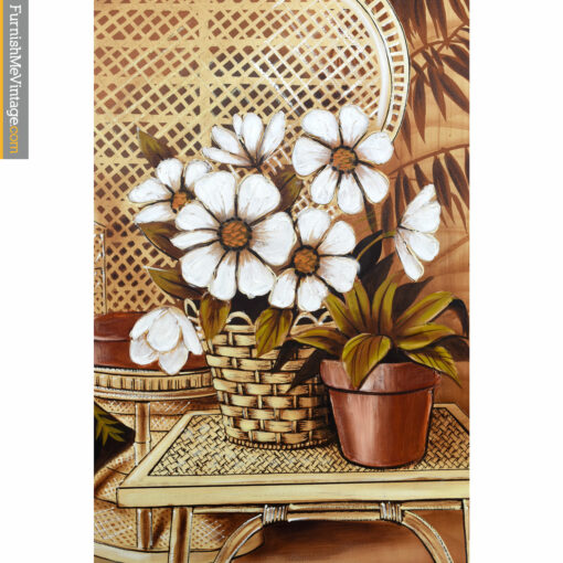 white flowers wicker sofa painting